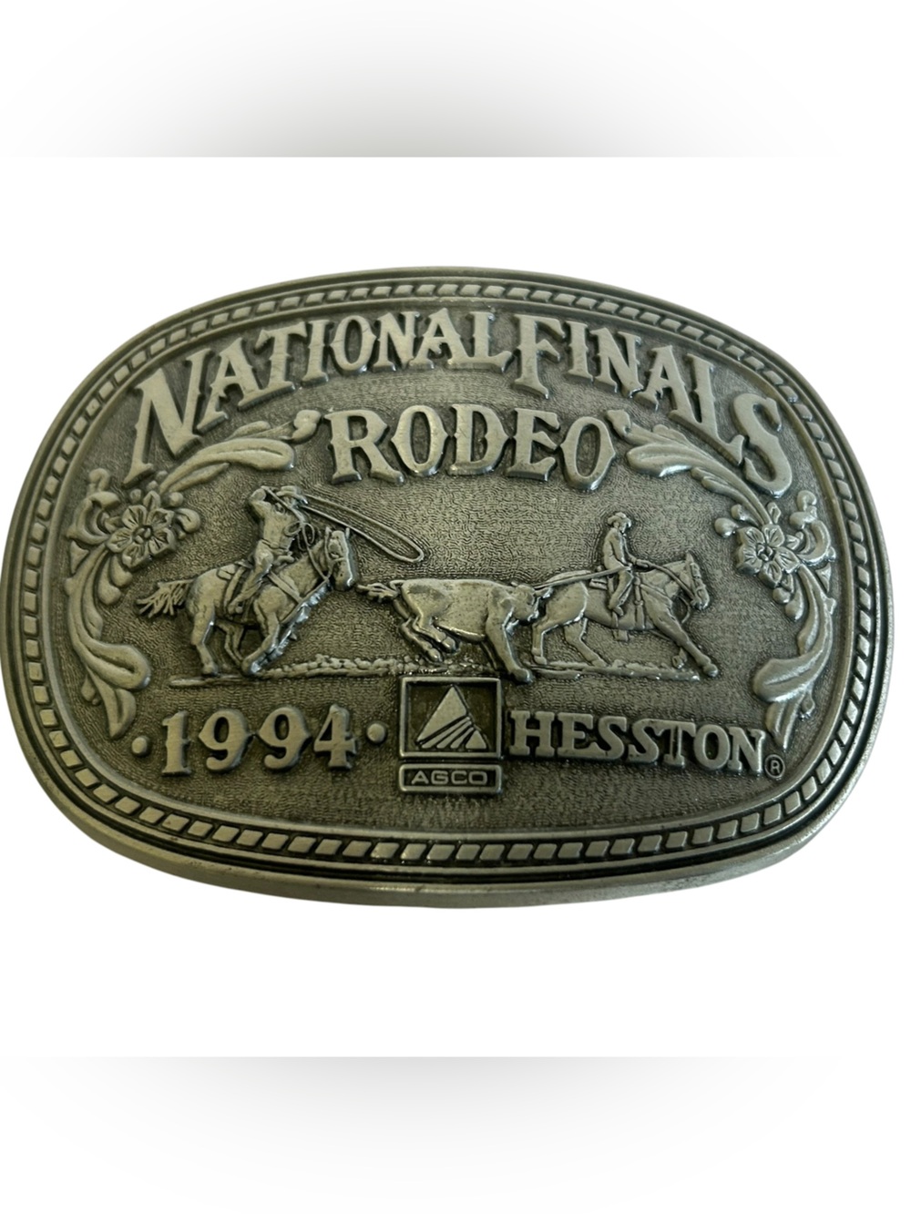 1994 National Finals Rodeo Hesston Belt Buckle AGCO Team Roping Vintage